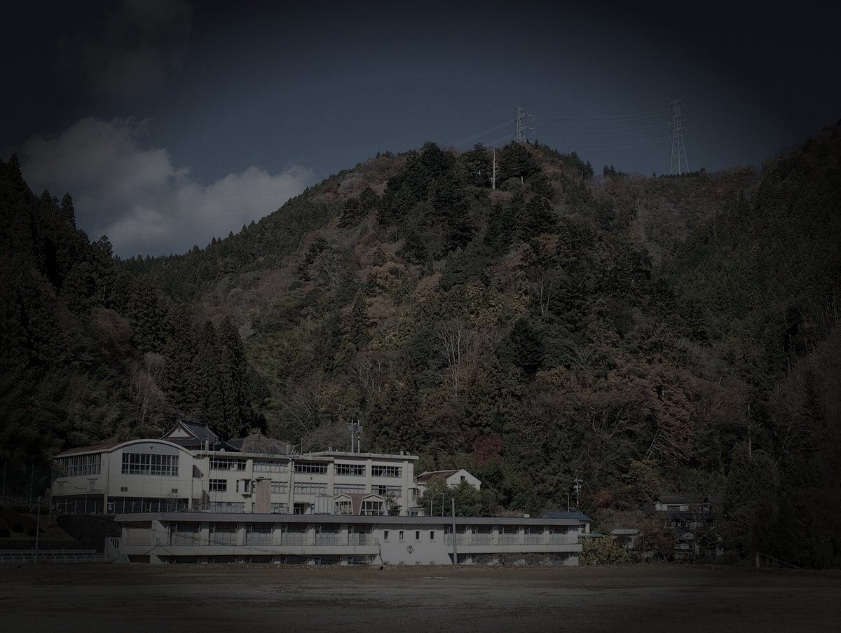 豊根村廃農村跡の怪異のイメージ（モザイク処理済み）