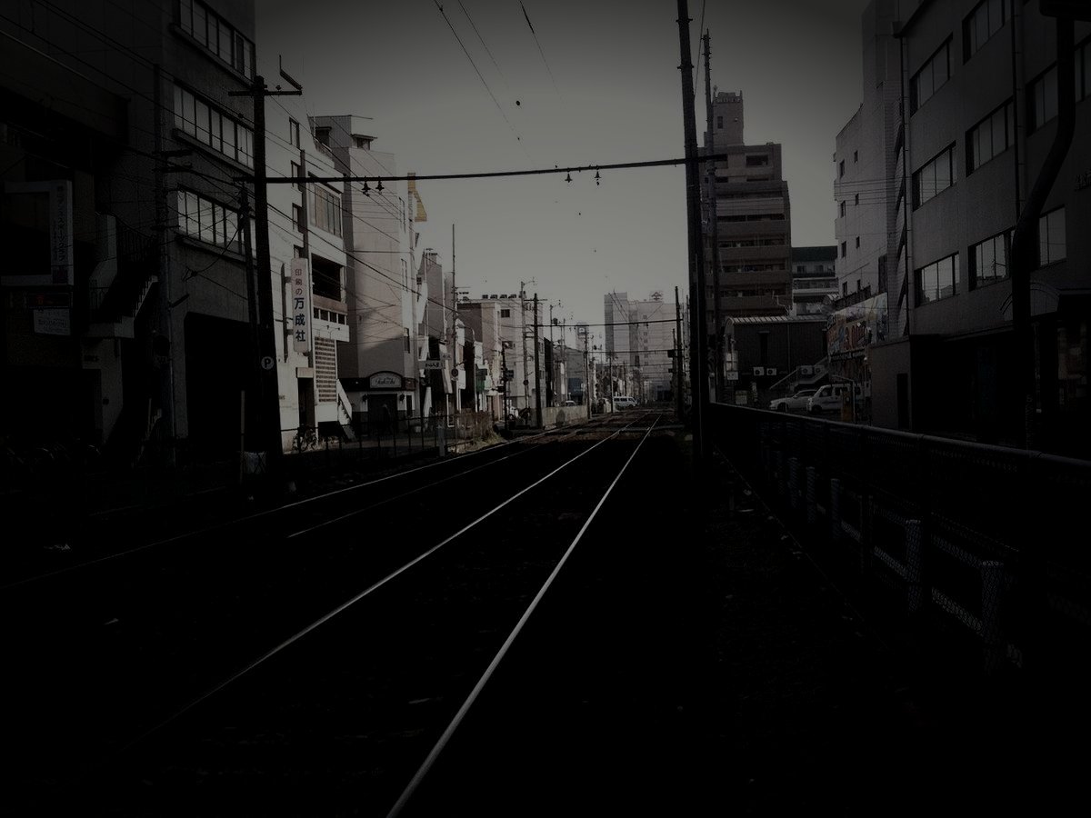 高松琴平電気鉄道廃線のイメージ（モザイク処理済み）